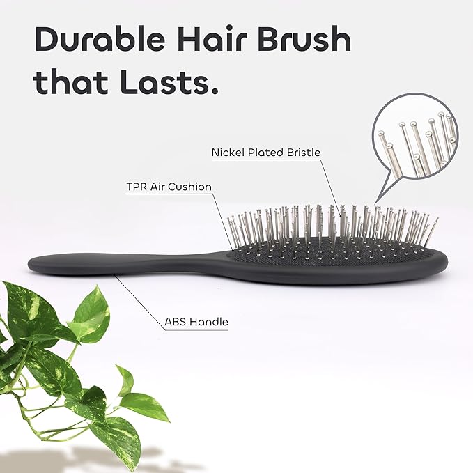 WeiLa Anti-Static Hair Brush Oval, Stainless-Steel Bristles Detangler for Wigs & Hair, ABS Handle (Marble Brown + Lemon, Couple)