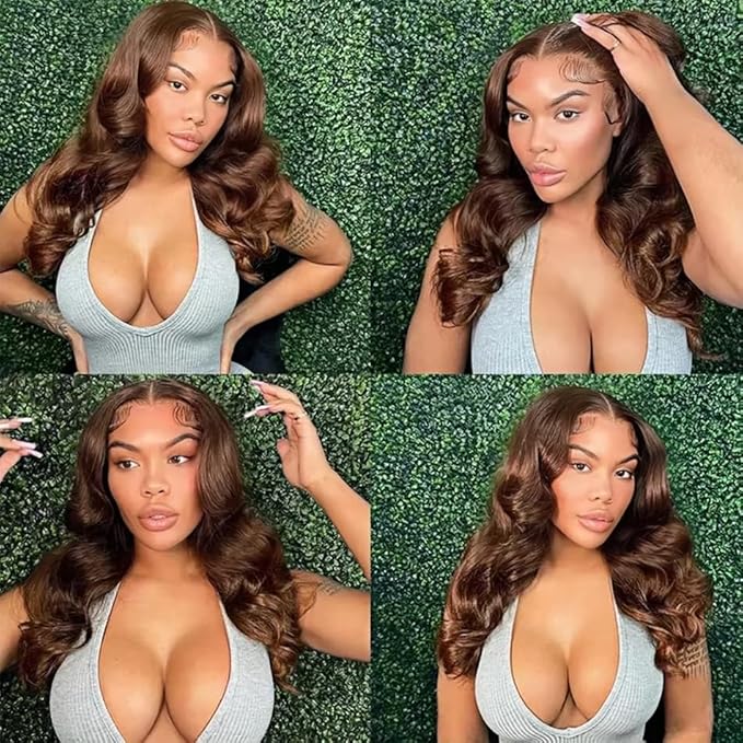 Chocolate Brown Body Wave Bundles Human Hair Color 4 Bundle Niegmeag Brazilian Virgin Remy Hair 3 Bundles 22 24 26 Inch Double Weft Soft and Silky Dark Brown Body Wave Bundle 151g