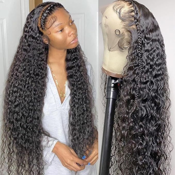 30 Inch Deep Wave Lace Front Wig Human Hair 13x4 Curly Wigs for Black Women Pre Plucked with Natural Baby Hair 180 Density Brazilian Virgin Lace Frontal Wet Wig Human Hair Natural Color