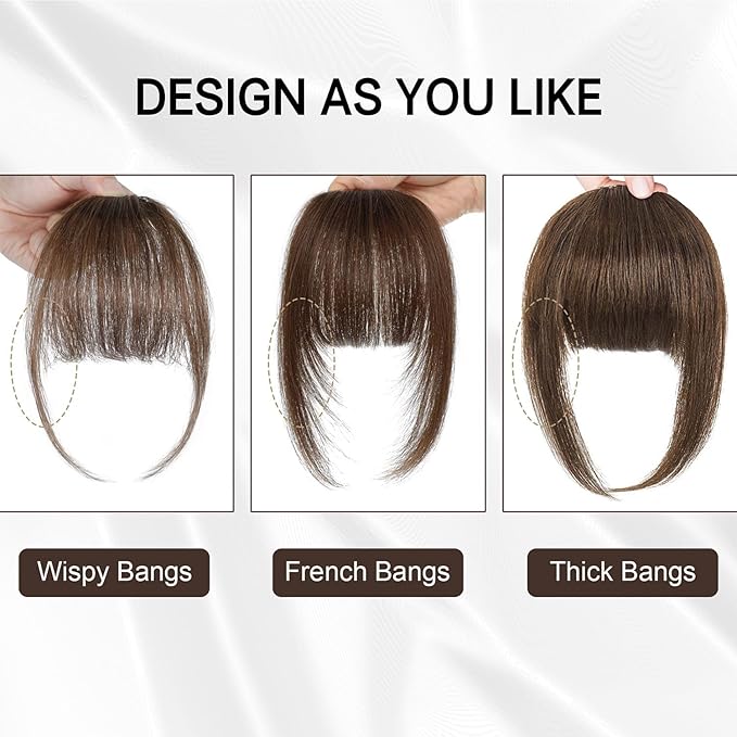 BOGSEA Clip in Bangs 100% Human Hair Bangs with Temples Bangs Hairpieces for Women Clip in Fake Bangs for Daily Wear (Natural Black, French Bangs)