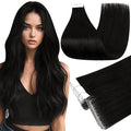 Full Shine Black Invisible Machine Remy Tape in Hair Extensions Human Hair Color 1B Double Sided Seamless Injection 16Inch Tape ins Real Human Hair Extensions 20Pcs 40G for Wedding Natural