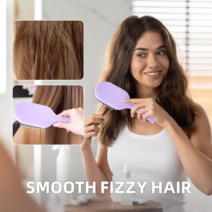 Boar Bristles Hair Brush for Women and Men, Detangling Hair Brush for Smoothing Massage Add Shine, Nylon&Boar Bristles Detangler brush for Hair Healthy (Medium-Purple)