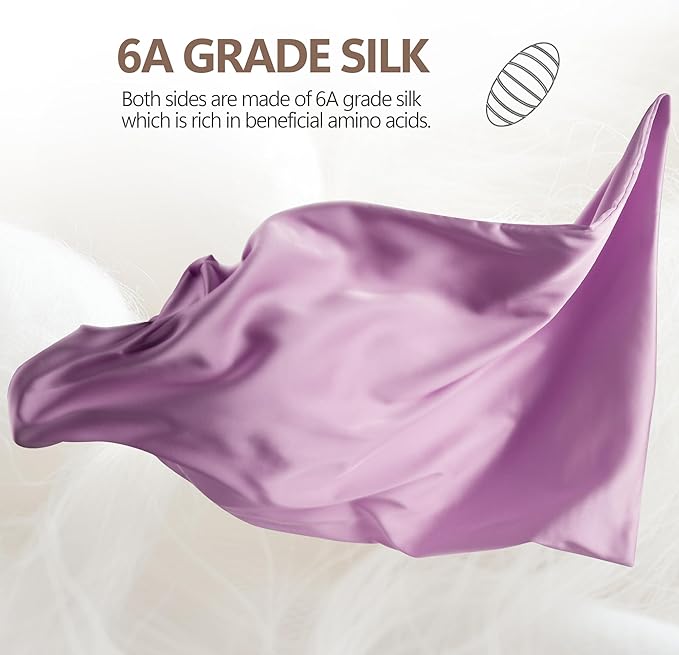 Luxury 6A Mulberry Silk Pillowcase & Silk Pillow Case for Hair & Skin – Anti-Wrinkle, Hidden Zipper– Best Beauty Sleep Solution for Women(Purple, King)