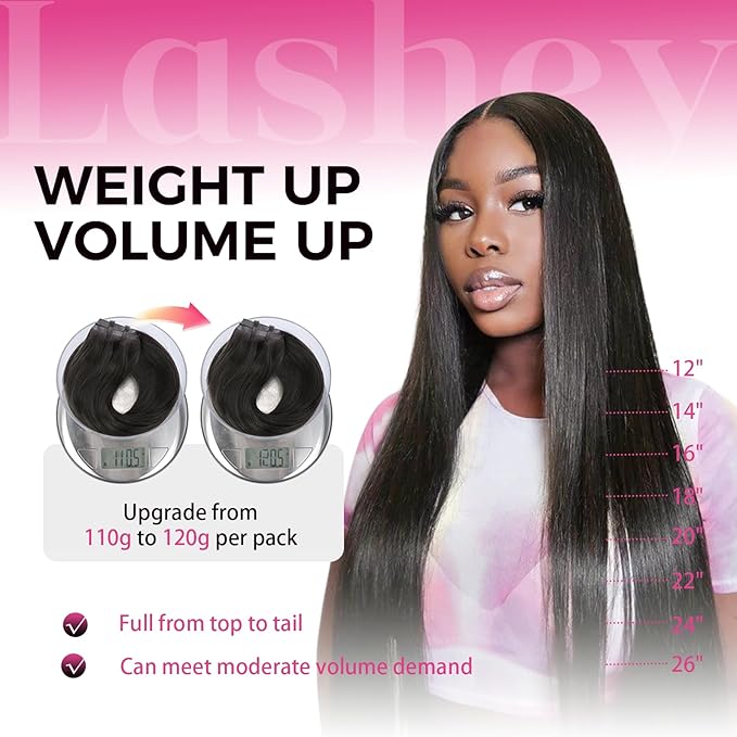 Lashey Seamless Clip in Hair Extensions Human Hair 120g 7pcs Straight Thick Remy Human Clip in Hair Extensions with Full End 20 Inch Natural Black