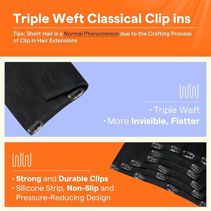 Full Shine Clip on Black Hair Extensions Real Human Hair 7 Pcs 120 Grams Remy Hair Silky Straight Clip in Hair Extensions for Black Women 16 Inch