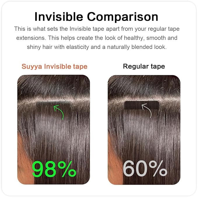 SUYYA Invisible Tape in Hair Extensions Human Hair Seamless Injected Hand-Tied Pro Virgin Human Hair Tape Ins Balayage Natural Black to Chestnut Brown 20PCS 50G/Pack Straight(20 inch #P1B/6/T1B)