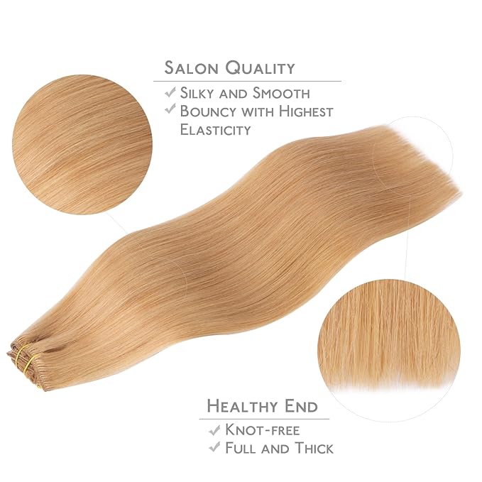 WENNALIFE Clip in Hair Extensions Real Human Hair, 20 Inch 150g 9pcs Human Hair Extensions Clip In, Strawberry Blonde Hair Extensions Clip In Real Hair Coloured Remy Human Hair Extensions