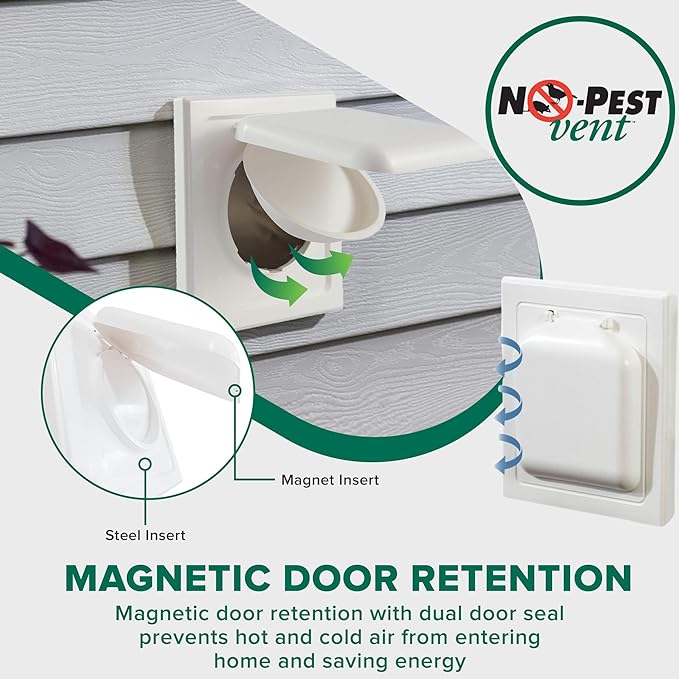 NO-PEST VENT, Exclusive Dual Door Dryer Vent Cover Outdoor 4 inch or Bathroom fan, Made in USA w Highest UV Resistant Plastic in any Outdoor Vent Cover (Brown, 4 inch With 12" Duct Tube)