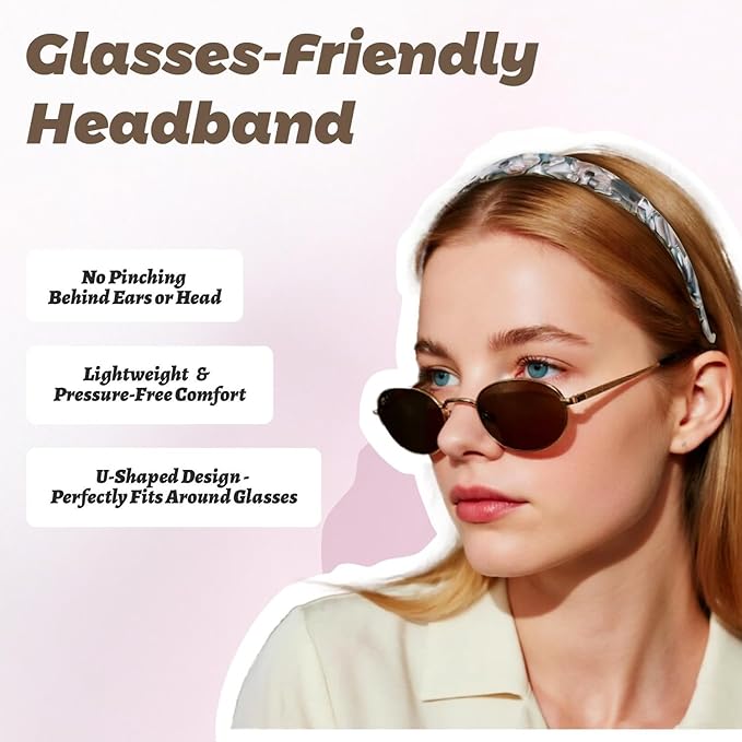 Acetate Hairbands for Women - Non-Slip Thin Headbands with Teeth, Eyewear-Friendly Design, 90s Retro Hair Accessories, No Pressure & No Headache Sunglasses Headband (Blue Star)
