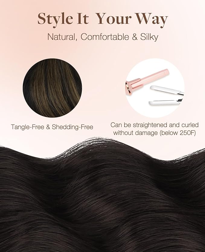 GOO GOO Invisi Edge Tape in Hair Extensions Human Hair, 1B/6/1B Balayage Natural Black to Chestnut Brown, 20pcs 20inch 50g, Virgin Remy Hair, Seamless Injected Tape, Natural Look