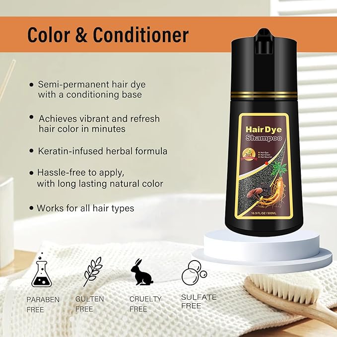 Red Hair Dye Shampoo 3 in 1, Semi-Permanent Burgundy Hair Dye, Covers Grays in Minutes, Instant Hair Color Shampoo for Women Men, Champu Para Canas, Burgundy Dye Easy to Use 16.90 Fl Oz