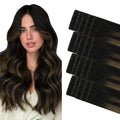 GOO GOO Invisi Edge Tape in Hair Extensions Human Hair, 1B/6/1B Balayage Natural Black to Chestnut Brown, 20pcs 20inch 50g, Virgin Remy Hair, Seamless Injected Tape, Natural Look
