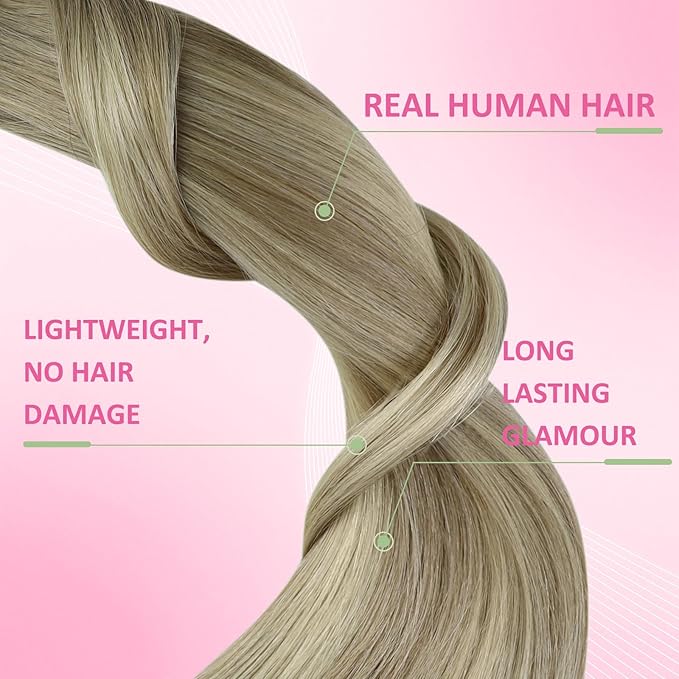 YoungSee Tape in Hair Extensions Human Hair Balayage Blonde Tape in Hair Extensions Ash Blonde with Platinum Blond Tape-in Human Hair Extension Ombre Tap ins Extension 20In 50g 20pcs for Wedding