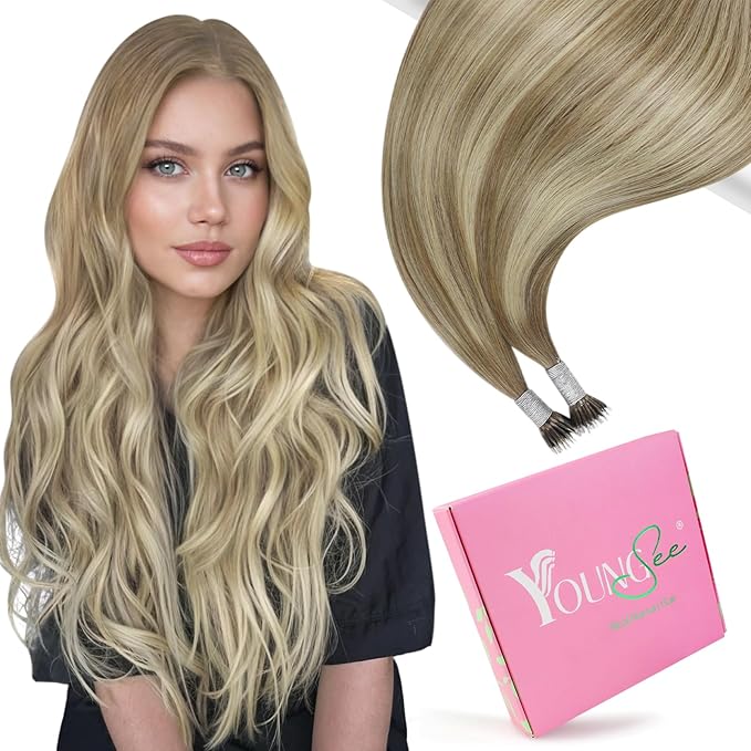 YoungSee Utip Hair Extensions Human Hair Balayage Light Brown Ombre Platinum Blonde U Tip Keratin Hair Extensions for Natural Looking Ktips Extension Real Human Hair Ombre Silky Straight 16In 1G/S 50G