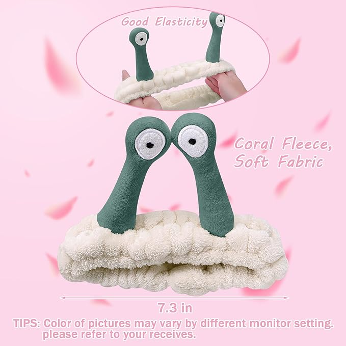 Jowmoy Cute white Snail Headband, to Wash Face for Women Makeup Shower Spa Headband