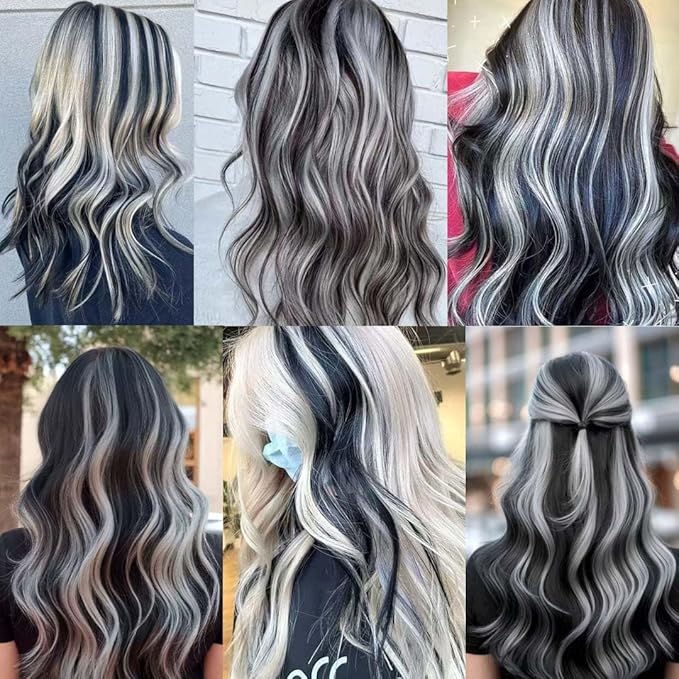 Black Hair Extensions Clip in for Kids Girls, 10 Pieces 22 Inch Long Straight Colored Streak Synthetic Accessories Hairpiece Clip ins, Play Party Highlights