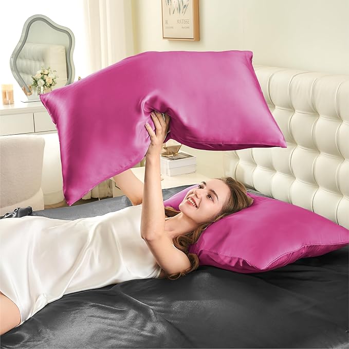 INFIIXSO Mulberry Silk Pillowcase for Hair and Skin, Silk Pillow Cases Standard Size with Hidden Zipper 20"x26", Extraordinary Smooth and Soft Cooling Pillow Cases for Hot Sleepers(Hot Pink, 1 Pack)
