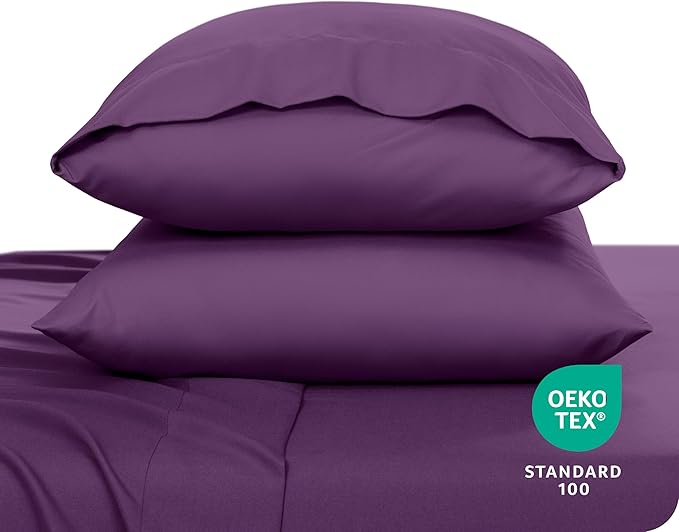 Bare Home Microfiber Pillow Cases - Queen Size Set of 2 - Cooling Pillowcases - Double Brushed - Easy Care - Envelope Closure (Queen Pillowcase Set of 2, Plum)