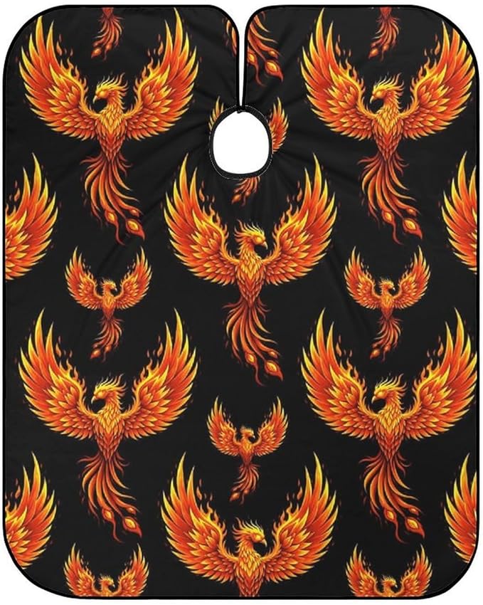 Women Fire Flame Bird Black Art Hair Salon Cutting Cape, Large Long Hairdressing Apron for Home Stylists, Haircut Tools