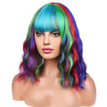 BERON 14 Inches Rainbow Wig with Bangs Short Curly Synthetic Wig for Women Cosplay Daily Party Hairnet Included