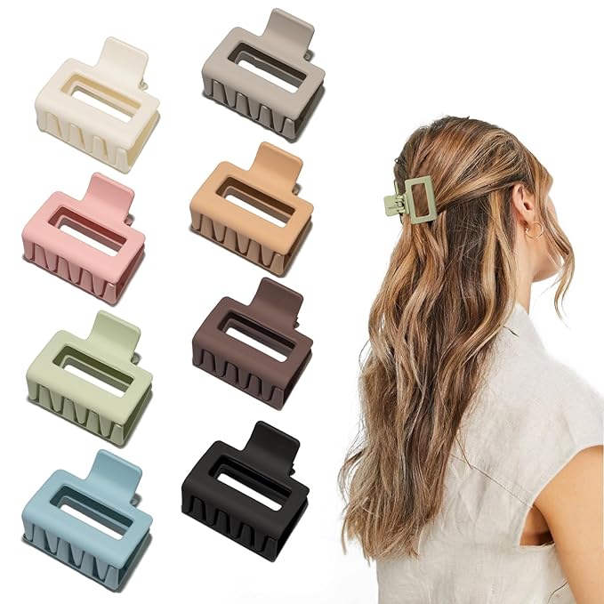 Cobinaan Medium Hair Clips for Women Girls, 2 x 1 x 1.8 inch, 8pcs Neutral Color, Claw Hair Clips for Thin/Medium Thick Hair, Hair Jaw Clips Nonslip Clips