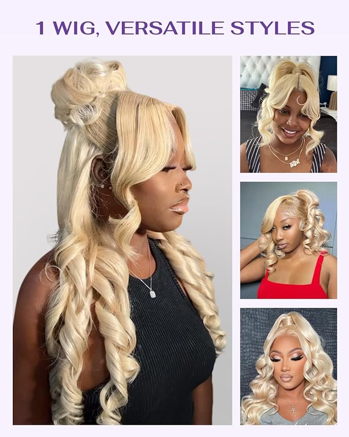 Hidden Strap Body Wave 360 613 Lace Front Wig Human Hair Glueless Wigs Human hair Pre Plucked Pre Bleached 180% Density Blonde Wig With Drawstring HD Full Lace Human Hair Wigs 24Inch
