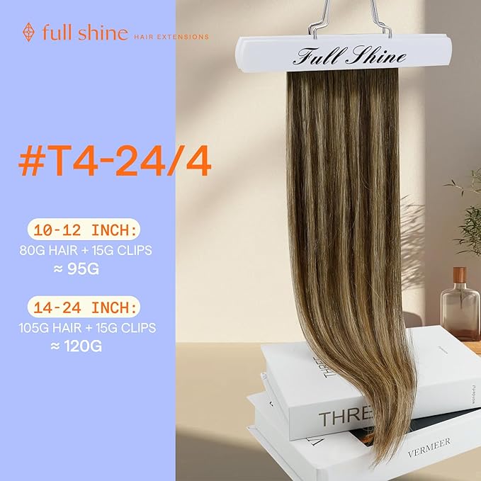 Full Shine Clip in Extensions Brown Ombre Medium Brown Mix Honey Blonde Clip in Remy Hair Extensions for Party for Long Human Hair 24 Inch 7 Pcs 120 G
