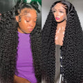 13X6 Deep Curly HD Lace Frontal Wig Human Hair Pre Plucked 210% Density Deep Wave Wigs for Women Wet and Wavy Glueless Lace Front Wig Natural Color 20Inch