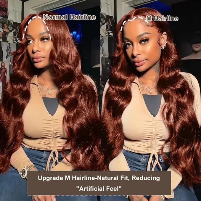 BVH 32 Inch Reddish Brown 13x6 Lace Front Wigs Human Hair Body Wave Wigs Human Hair 200 Density Hd Lace Frontal Wigs M Hairline 33# Brown Wigs (13x6 Reddish Brown Lace Front Wigs Human Hair, 32 Inch)