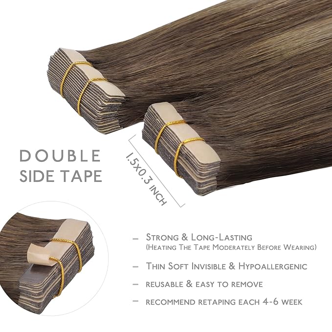 WENNALIFE Tape in Hair Extensions Human Hair, 20pcs 30g 10 inch Balayage Chocolate Brown to Honey Blonde Remy Hair Extensions Straight Human Hair Tape in Extensions Skin Weft Tape Extensions