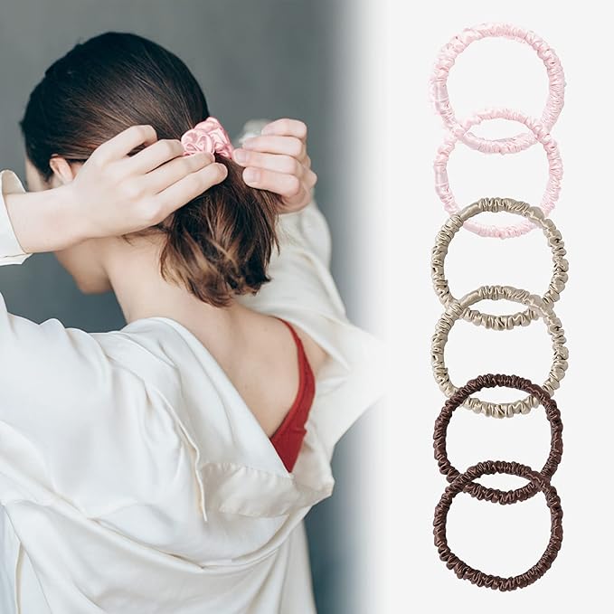 Silk Scrunchies Pack of 6 Pure Mulberry Silk Hair Ties with Elastic Band Silk Scrunchie for Hair No Damage