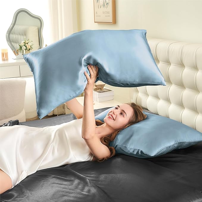 INFIIXSO Mulberry Silk Pillow Case King Size, Silk Pillowcase with Hidden Zipper 20"x36", Extraordinary Smooth and Soft Pillow Cases for Hair and Skin(Airy Blue, 1 Pack)