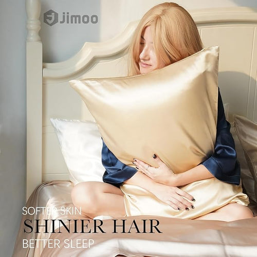 100% Mulberry Silk Pillowcase for Hair and Skin, 22 Momme Pure Natural Silk Pillow Case Both Sided with Zipper, Pillow Cover for Women Mom Men (Beige, King 20''×36'', 1 Pack)