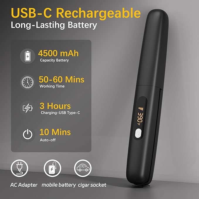 Cordless Hair Straightener Curler 2 in 1 Ceramic Flat Iron Mini Portable Fast Heating 30s 4500mAh Battery 4 Temp Adjustments LCD Display USB Rechargeable for Women Men with Pouch (Black)