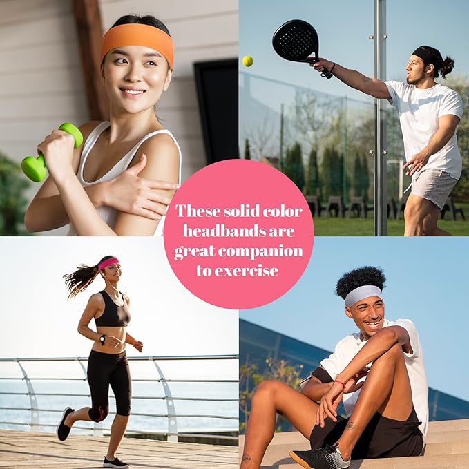 obeoby 8 Pack Non Slip Headbands for Women, Sweat Absorbing Cotton Hair Bands for Workout Yoga Running Sports Valentines Gifts