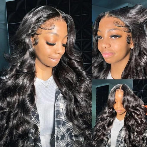 13x6 HD Lace Front Wigs Human hair Pre Plucked 200 Density Brazilian Body Wave Frontal Wigs Human Hair with Baby Hair Natural Hairline Natural Black Color 22Inch