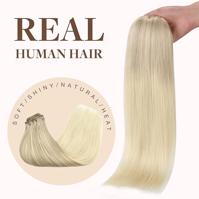 GOO GOO Clip in Hair Extensions Real Human Hair, Remy Human Hair Extensions Clip ins for Women, Natural Human Hair, 18inch 130g 7Pcs, Ash Blonde to Platinum Blonde Balayage