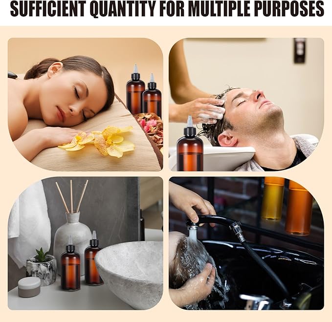 Barydat 12 Pcs Applicator Bottles for Hair, Squeeze Hair Oil Applicator Bottle Refillable Empty Plastic Bottles, Twist Cap with Open Close Nozzle and 2 Funnels (8 oz,Brown)