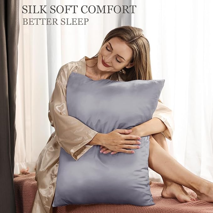 Adubor 100% Silk Pillowcase - Mulberry Silk Pillow Cases, 23 Momme 6A Grade Fibers, Silk Pillow Case for Hair and Skin Health, with Hidden Zipper (Queen 20''x30'', Light Gray, 1PC)