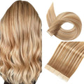 Tape in Hair Extensions Human Hair 16 Inch 20pcs Invisible Tape ins Hair Extensions Real Human Hair Middle Brown Highlight with Dark Blonde Remy Seamless Injected Tape Extensions