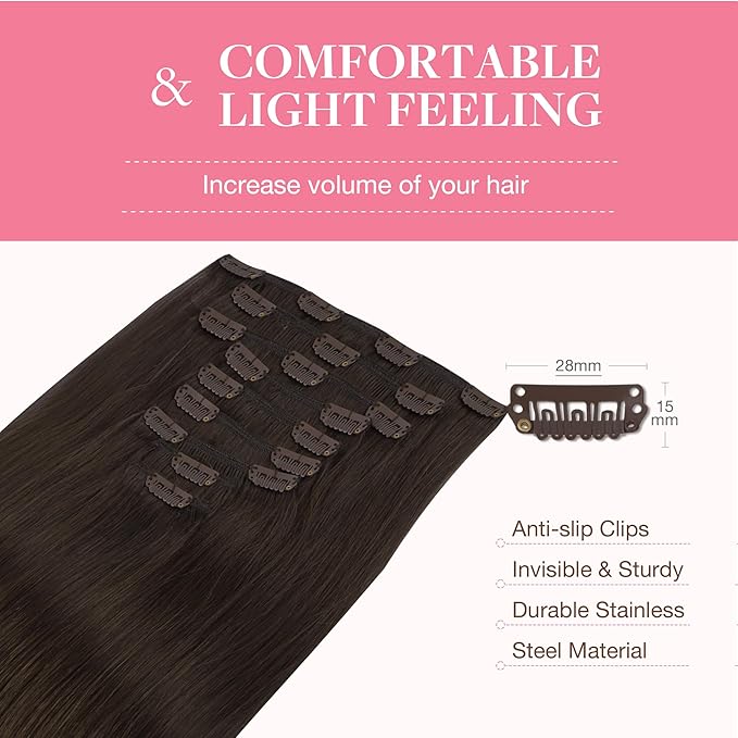 GOO GOO Clip in Hair Extensions Real Human Hair, Remy Human Hair Extensions Clip ins for Women, Natural Human Hair, 20inch 150g 9Pcs, 2A Light Brown