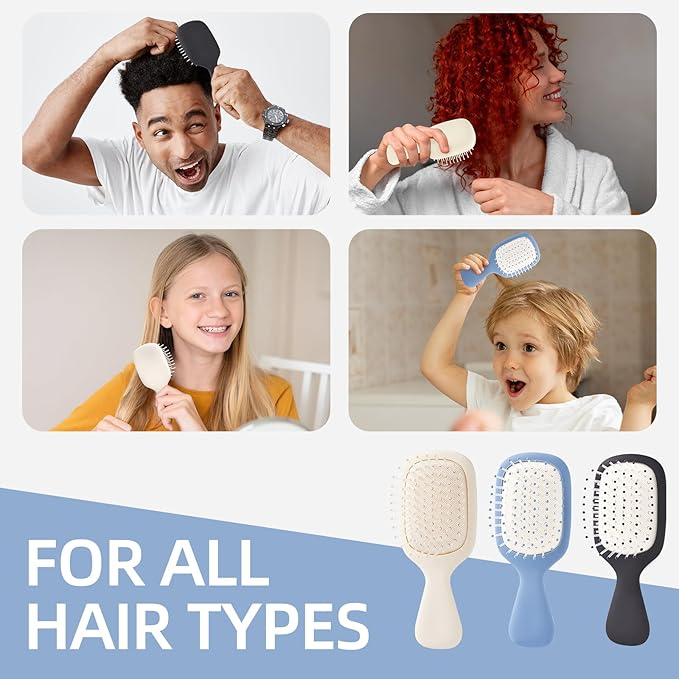 Mini Hair Bursh for Women Men and Kids, Protable Travel Size Hair Brush for Pockets Purses, Mini Detangler Brush for All Hair Types, Small Paddle Brush for Detangling (1 Pack-Blue)