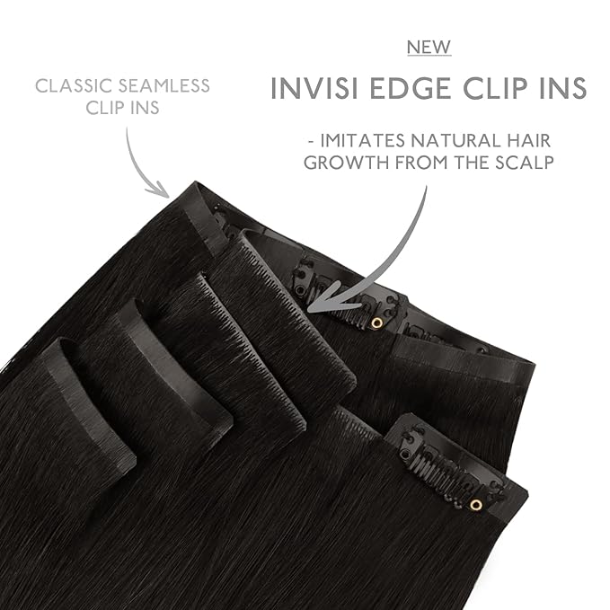 WENNALIFE Invisi Edge & Classic Seamless Clip in Hair Extensions Real Human Hair, 18 Inch 130 7pcs Natural Black Hair Extensions for Women Invisible Straight Injection Extensiones de Cabello Humano