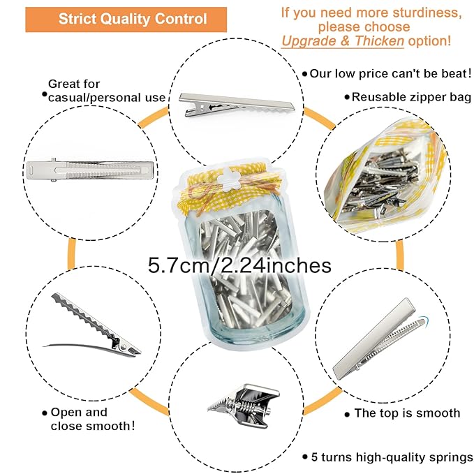 100Pcs Alligator Metal Hair Clips for Bow Making, Large Plain DIY Craft Clips Supplies (5.7cm/2.24)