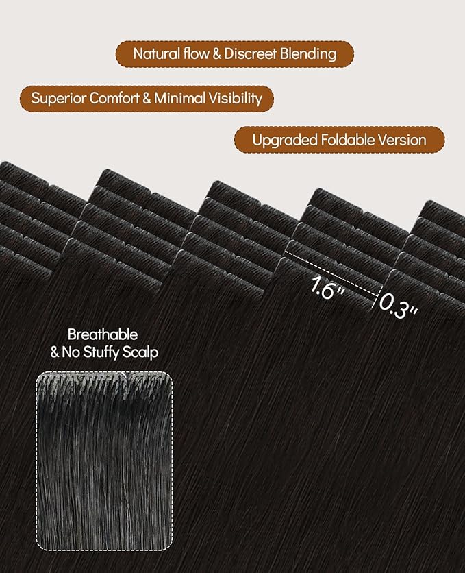 VINBAO Invisi Edge Tape in Extensions Human Hair Dark Brown 20pcs 18in 50g Injected Tape in Hair Extensions Pro Invisible Luxury Remy Hair Seamless Blend 18inch #2