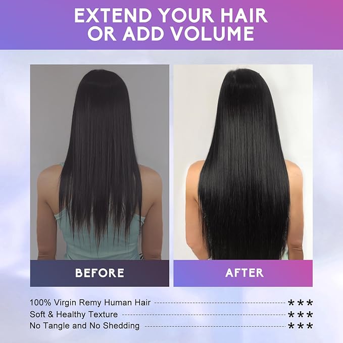 Clip in Hair Extensions Real Human Hair, 14 Inch 75g, 1B Natural Black, Invisible Seamless Straight Remy Human Hair Extensions Cip ins for Women 8pcs Per Set with Double Weft
