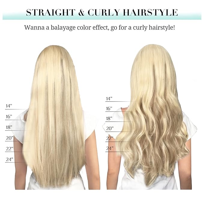DOORES Clip-in Hair Extensions - Real Human Hair, Balayage Dark Blonde with Highlights, 24 Inch, 7 Pieces, 120g, Remy, Silky Straight, Thick