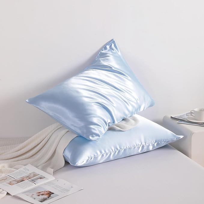 NTBAY 2 Pack Satin King Pillowcases for Hair and Skin, Luxurious and Silky Pillow Cases with Envelope Closure, 20x40 Inches, Aqua