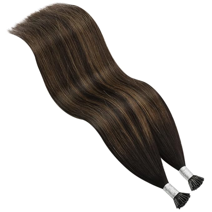 YoungSee I Tip Hair Extensions Human Hair Brown Itip Hair Extensions Balayage Dark Brown with Medium Brown I tip Hair Extension 16 Inch Ombre Cold Fusion Hair Extension Invisible for Daily 50g 80s