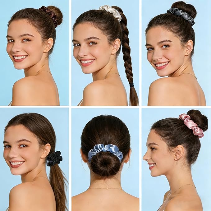 Satin Scrunchies for Women, 8 Pcs Silk Hair Ties, No Crease Hair Scrunchy, Hair Styling Accessories for Girls, Soft Hair Scrunchie for Girls Ponytail Holders for All Hair Types & Textures